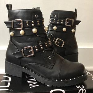 Studded Pearl Combat Boots